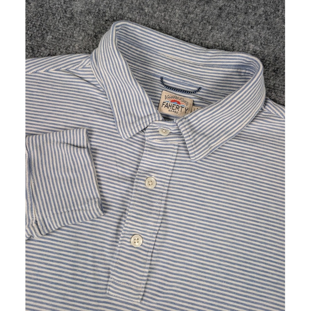 Faherty Movement Polo Shirt Mens L Blue Striped Pima Modal Long Sleeve MKC0114 - Picture 1 of 8